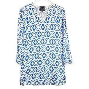 STS SAIL TO SABLE Women's Medium Blue & White Patterned Linen Coastal Dress